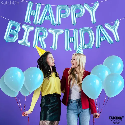 Miniatura 7 de KatchOn, Pancarta de Globos de Feliz Cumpleaños Azul Claro - 16 Pulgadas Cartel de Feliz Cumpleaños Decoración de Cumpleaños para Niños, Niñas