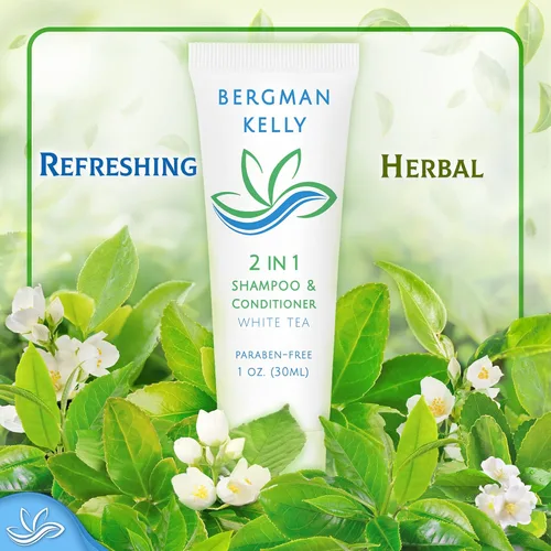 Miniatura 4 de BERGMAN KELLY - Champú y acondicionador 2 en 1 tamaño viaje - 1 fl oz, 100 PK, té blanco - Deleite a sus invitados con amenidades de champú