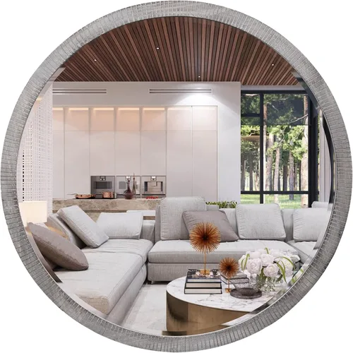 Miniatura 9 de Espejo redondo de madera de 35 pulgadas, espejo de pared circular rústico con biselado, espejos redondos de madera para decoración de pared, espejos