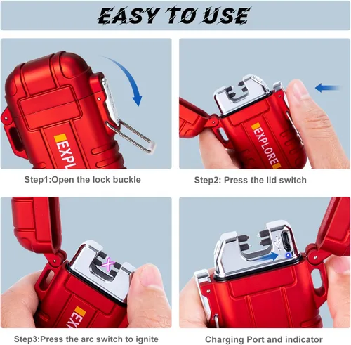 Miniatura 6 de LcFun - Encendedor impermeable, a prueba de viento, recargable por USB, plasma, sin llama, eléctrico, con cordón, para supervivencia, táctico, EDC