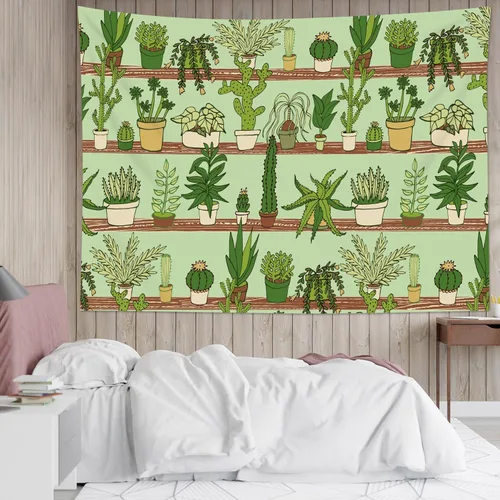 Miniatura 11 de HVEST Tapiz de cactus con diseño de plantas suculentas del desierto tropical en estante de madera, tapiz para colgar en la pared, acuarela botánica
