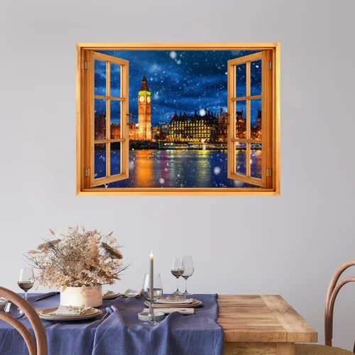 Miniatura 25 de wall26 Adhesivo de Pared Papá Noel Llevando Regalos Ventana Abierta Mural, No Se Despega y No Se Pega, Papel Tapiz No Tejido Decorativo