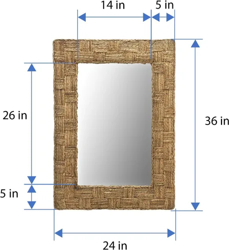 Miniatura 4 de KOUBOO 1040139 Espejo rectangular de pared a cuadros con cuerda, 24 x 1.5 x 36 pulgadas, marrón