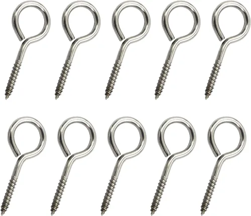 Miniatura 6 de Ganchos de tornillo de acero inoxidable, tornillos de gancho de ojo M5 de 2.5 pulgadas, ganchos de ojo de metal resistente para techo al aire libre