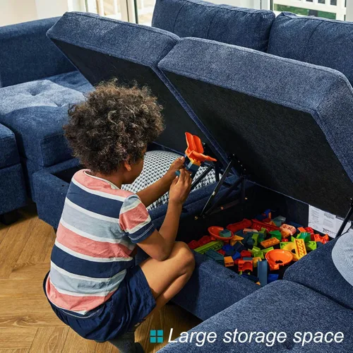 Miniatura 6 de Belffin Sofá Seccional Modular con Almacenamiento Sofá Cama Seccional Modular para Sala de Estar Azul