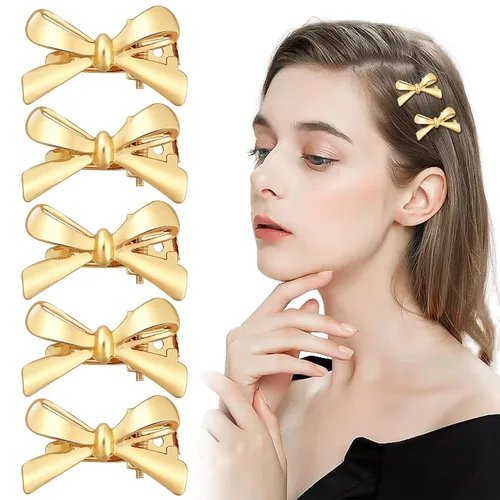 Pequeños lazos de metal para el pelo para mujeres y niñas, 5 piezas de pinzas para el pelo con lazo dorado, mini cinta con lazo, pinzas para el pelo