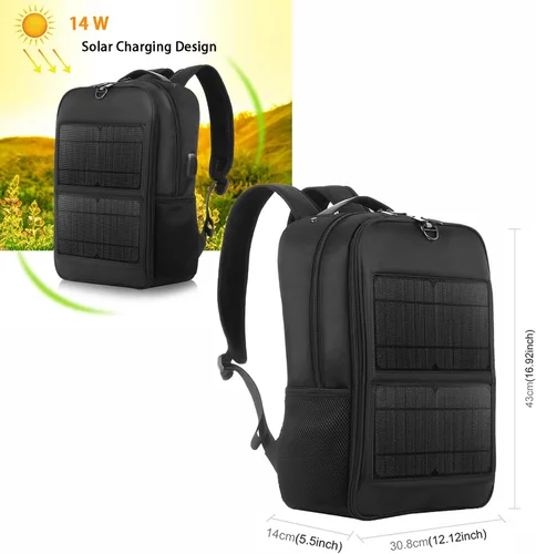 Miniatura 2 de 14W Solar Backpack - Waterproof, Smart USB Charging Backpack, Ergonomic Multifunction Laptop Bag Outdoor Hiking Backpack, Perfect for Business