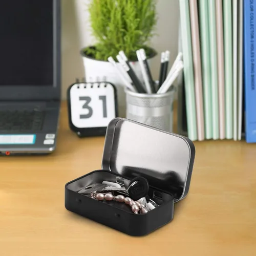 Miniatura 5 de Tamicy Latas rectangulares de metal con bisagras, paquete de 40 mini cajas portátiles de color negro mate, latas pequeñas de almacenamiento vacías