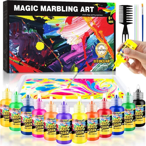 Kit de pintura de mármol de agua, kit de manualidades y manualidades para niñas y niños de 4 a 8 años, 6 a 12, suministros de arte creativos,