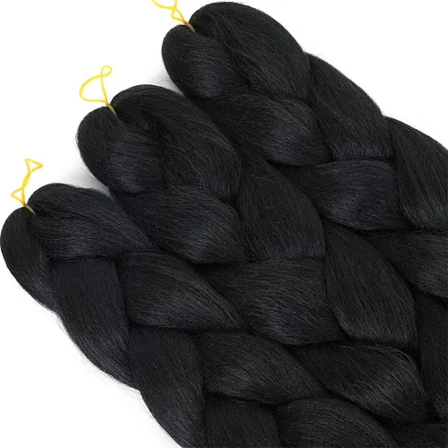 Miniatura 5 de #1B - Cabello trenzado de ganchillo, 5 unids/lote, extensiones de cabello trenzado jumbo de 24 pulgadas, cabello sintético para trenzar fibra