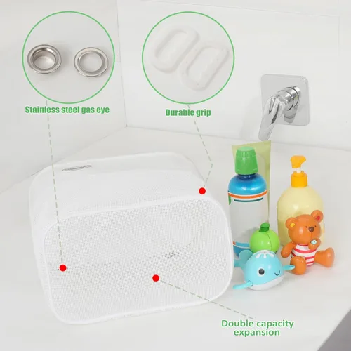 Miniatura 5 de Ligereza Quick Scoop Almacenamiento de juguetes de baño de malla para bebé, capacidad 2x y gran apertura, organizador de juguetes de baño para bebé