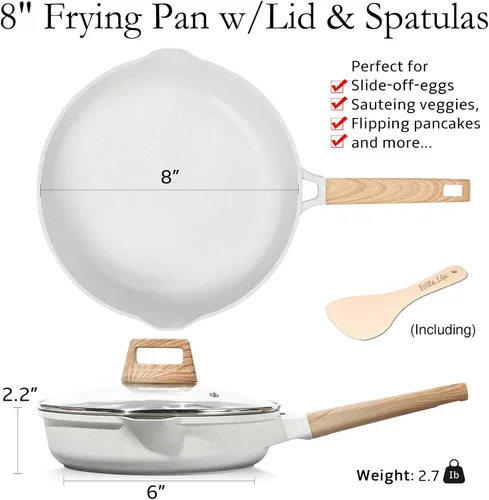 Miniatura 2 de ESLITE LIFE Sartén antiadherente de cerámica con tapa, sartenes de cocina no tóxicas para tortilla de huevo compatibles con todas las estufas