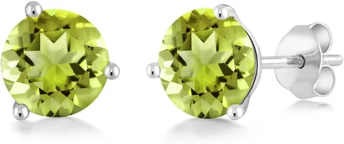 Miniatura 67 de Gem Stone King Aretes de oro de 14 quilates, 0.236 in, piedra natal redonda, Martini, 3 puntas, aretes de oro para mujer