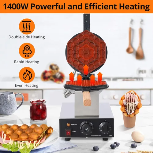 Miniatura 3 de Garvee Máquina eléctrica para hacer gofres de burbujas, 2800 W, redonda, máquina de gofres de burbujas, máquina antiadherente para uso doméstico
