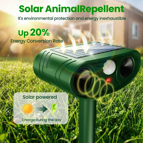 Miniatura 4 de Repelente solar ultrasónico de animales para exteriores, dispositivos repelentes de ciervos, ardilla, gato, mapache, conejo, perro, disuasorio