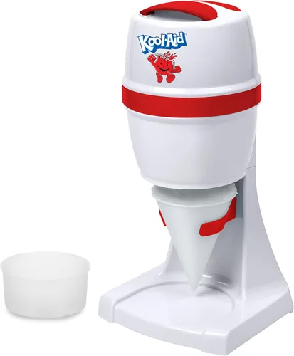 Nostalgia Kool-Aid - Máquina para hacer hielo y cono de nieve, incluye taza reutilizable y dos moldes de hielo, cuchillas de acero inoxidable, para