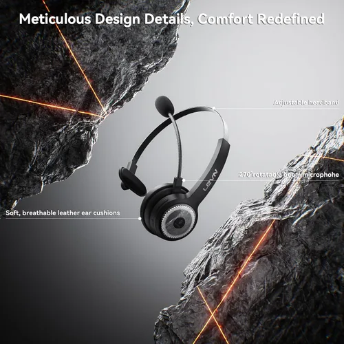 Miniatura 6 de LEVN Auriculares inalámbricos con micrófono para el trabajo, auriculares inalámbricos (base de carga, cancelación de ruido y botón de silencio)