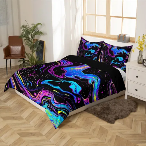Miniatura 3 de Erosebridal Juego de ropa de cama abstracta azul neón para niñas y mujeres, funda de edredón geométrica de mármol con rayas en espiral, funda