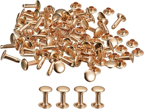Miniatura 24 de uxcell 100 juegos de remaches de cuero, remaches de doble tapa de 0.236 x 0.315 pulgadas, remaches de metal para reparación de cuero, manualidades