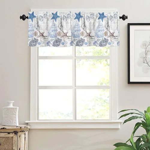 Miniatura 3 de Cortinas de cenefa costera para dormitorio, sala de estar, estrellas de mar náuticas, algas azules, persianas romanas para ventanas, cortinas