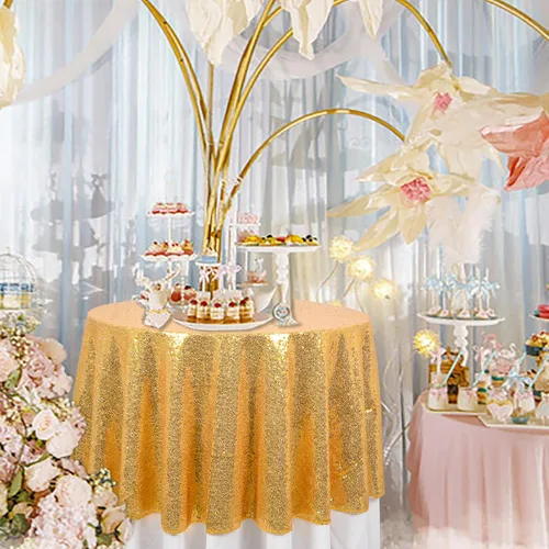 Miniatura 30 de DUOBAO Mantel Redondo Amarillo de 60 Pulgadas Mantel de Mesa con Lentejuelas Decoración de Cumpleaños Manteles con Lentejuelas Manteles de Mesa