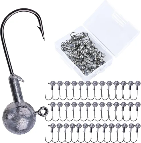 Goture Round Jig Head, Jig Head Hooks for Freshwater Saltwater Fishing, Swimbait Jig Heads with Fishing Box for Trout Bass Fishing, Crappie Pro Jig
