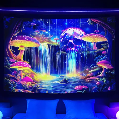 Miniatura 6 de VeiVian Tapiz de pared de astrología del zodiaco, constelación de sol y luna, arte de luz negra, mandala trippy bohemio para dormitorio, sala