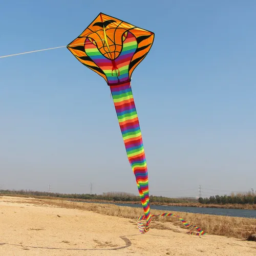 Miniatura 2 de Besra Cometa grande de serpiente cobra de 52 pies, colorida cometa de serpiente de cascabel con colas largas, deportes divertidos al aire libre