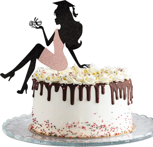 Miniatura 17 de 1 pieza de decoración de pastel de graduación de niña de tacón alto con tapa de graduación con purpurina 2024, selección de pastel de graduación Oro