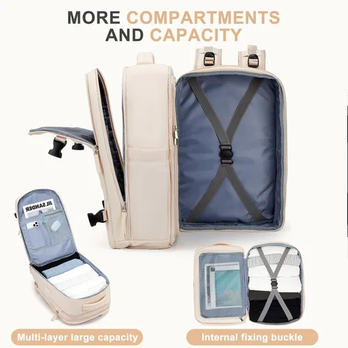 Miniatura 3 de coowoz Mochila grande de viaje para mujeres y hombres, mochila de transporte, mochila para senderismo impermeable para deportes al aire libre, Beige