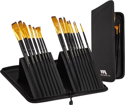 WA Portman - Juego de 15 pinceles profesionales para pintura, herramientas multiusos para acrílico, acuarela, gouache y pintura al óleo, kit de