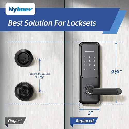 Miniatura 3 de Nyboer Cerradura de puerta inteligente WiFi, entrada sin llave con huella digital, teclado, acero inoxidable, acero de aleación