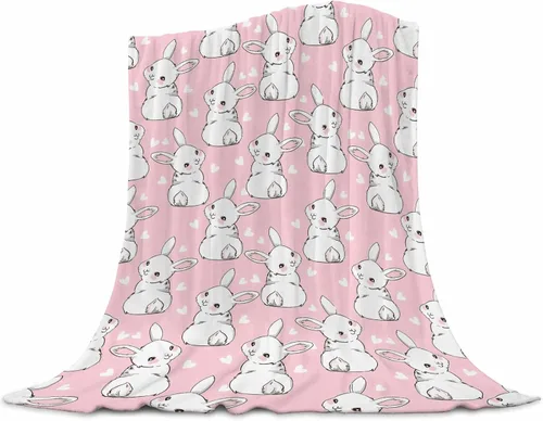 Manta de conejo para niñas, manta de Pascua con dibujos animados de conejos, manta de franela polar para sala de estar, dormitorio, sofá, cama