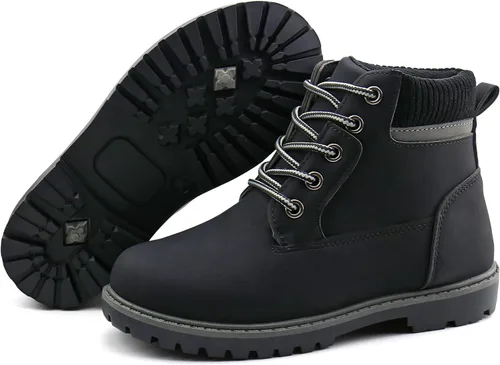 Miniatura 4 de JABASIC Botas de tobillo para niños y niñas, con cordones, cómodas botas de trabajo al aire libre