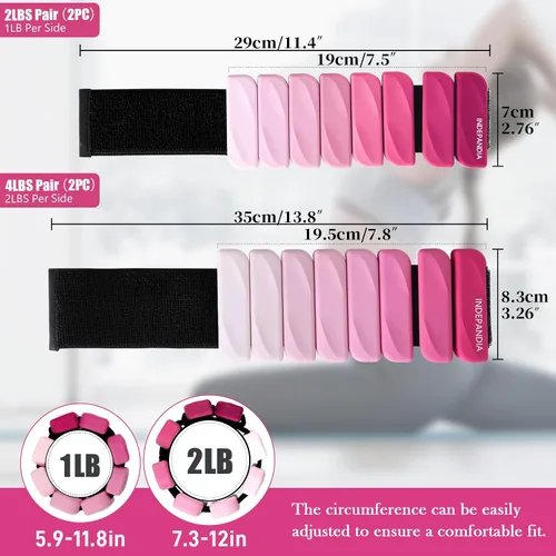 Miniatura 7 de Pesas de muñeca y tobillo para mujeres y hombres, pares de 2 libras/4 libras, brazaletes ajustables de silicona con peso para entrenamientos