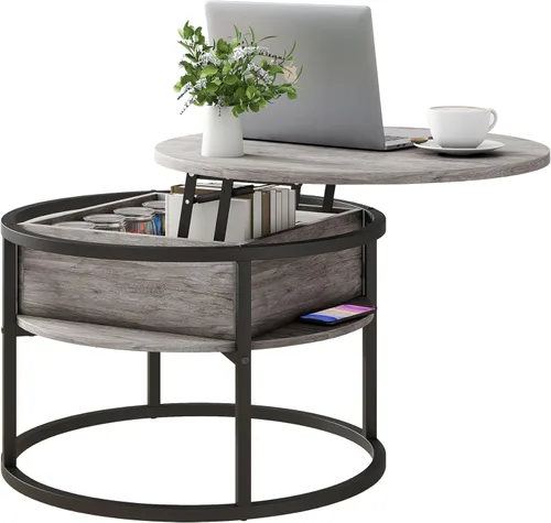 Mesa de centro redonda con almacenamiento, mesa de centro elevable para sala de estar, sala de recepción, mesa redonda pequeña de 2 niveles, centro