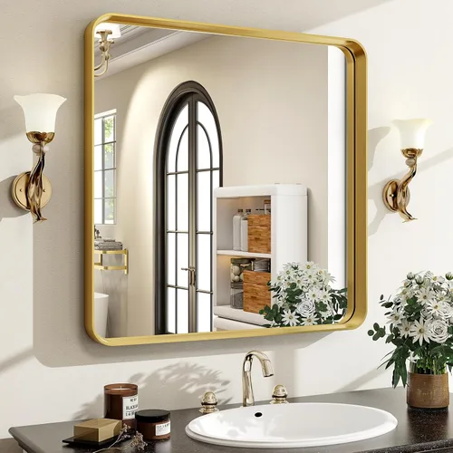 Miniatura 18 de Espejo de baño negro de 36 x 24 pulgadas, moderno espejo rectangular negro para pared con esquinas redondeadas, espejos de baño para tocador, espejo
