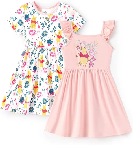 Miniatura 8 de Disney Vestidos de princesa Frozen Stitch Minnie para niña, paquete de 2 unidades, manga corta con volantes, suave de viscosa de bambú, traje