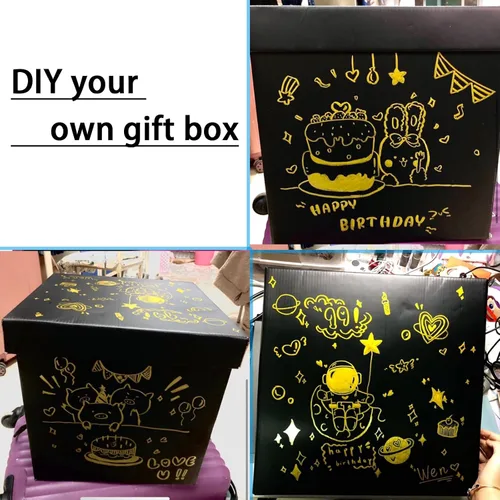 Miniatura 4 de Caja de regalo extragrande con tapas y asa, caja de regalo plegable negra de 12.6 pulgadas para cumpleaños, fiestas, duchas, día de San Valentín