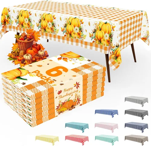 Miniatura 57 de Smiry Paquete de 3 Manteles Desechables de Cuadros Gingham Color Caqui - 54" x 72" Mantel de Plástico de Servicio Pesado, Cubiertas de Mesa