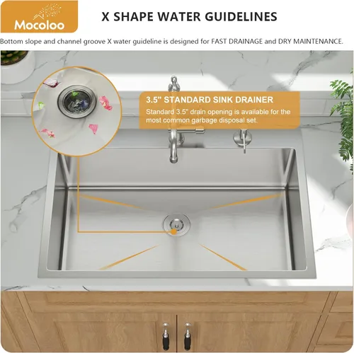 Miniatura 5 de Mocoloo Fregadero de cocina empotrable de 30 x 22 - Fregaderos de cocina de acero inoxidable de 30 pulgadas de montaje superior calibre 16 de un