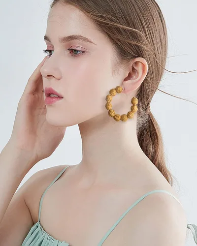 Miniatura 3 de Rattan Earrings Handmade Raffia Hoop Earrings for Women Summer Straw Boho Dangle Geometric Earrings Statement Beach Accessory Jewelry
