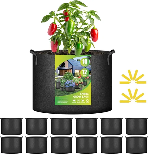 Miniatura 17 de iPower Paquete de 12 bolsas de cultivo de 1 galón, macetas de tela no tejida de aireación gruesa resistente con asas de nailon y 12 etiquetas
