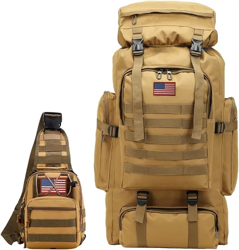 Miniatura 10 de JUMAHE Mochila de Senderismo de 100L para Hombres - Mochila Rucksack Molle Militar Táctica Impermeable Ligera de Camping Paquete de Asalto de 3 Días