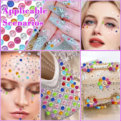 Miniatura 5 de 1799 piezas de 4 hojas de pegatinas de diamantes de imitación de 3/4/5/6 mm, autoadhesivas, para maquillaje de cara, ojos, cabello y cuerpo