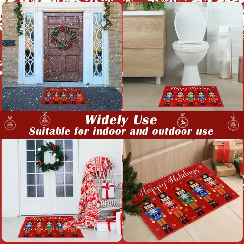 Miniatura 6 de Minatee Tapete Cascanueces Tapete de Puerta Felices Fiestas Tapete Lavable Antideslizante Alfombras de Piso Tapete de Piso Soldado de Navidad