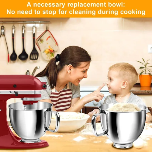 Miniatura 6 de Tazón de mezcla de 5 cuartos de galón para batidoras de pie KitchenAid, tazón de acero inoxidable de grado alimenticio con mango y cierre, Plateado