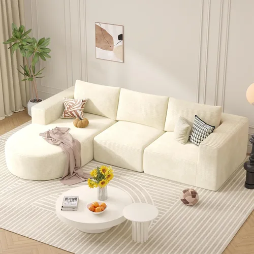 Miniatura 11 de Sofá modular con diván en forma de L, sofá cama moderno seccional Cloud con asiento profundo, sofás de compresión de esponja, no requiere montaje
