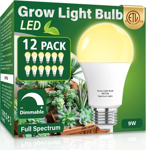 Miniatura 7 de Paquete de 3 Bombillas de Luz de Crecimiento de Espectro Completo, Luz A19 para Plantas de Interior, Bombilla de Crecimiento de 9W Regulable E26