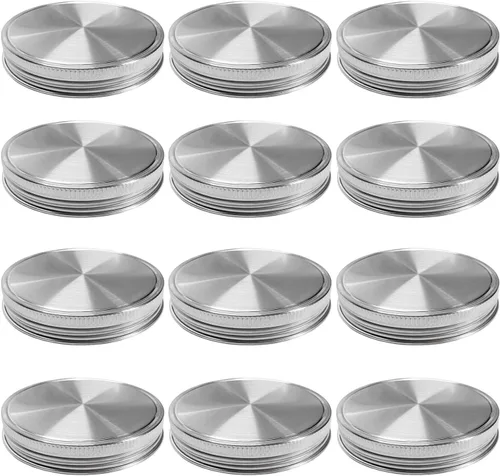 Miniatura 6 de Tapas para tarros de acero inoxidable, tapas de almacenamiento con sellos de silicona para frascos de boca regular, superficie pulida, reutilizables